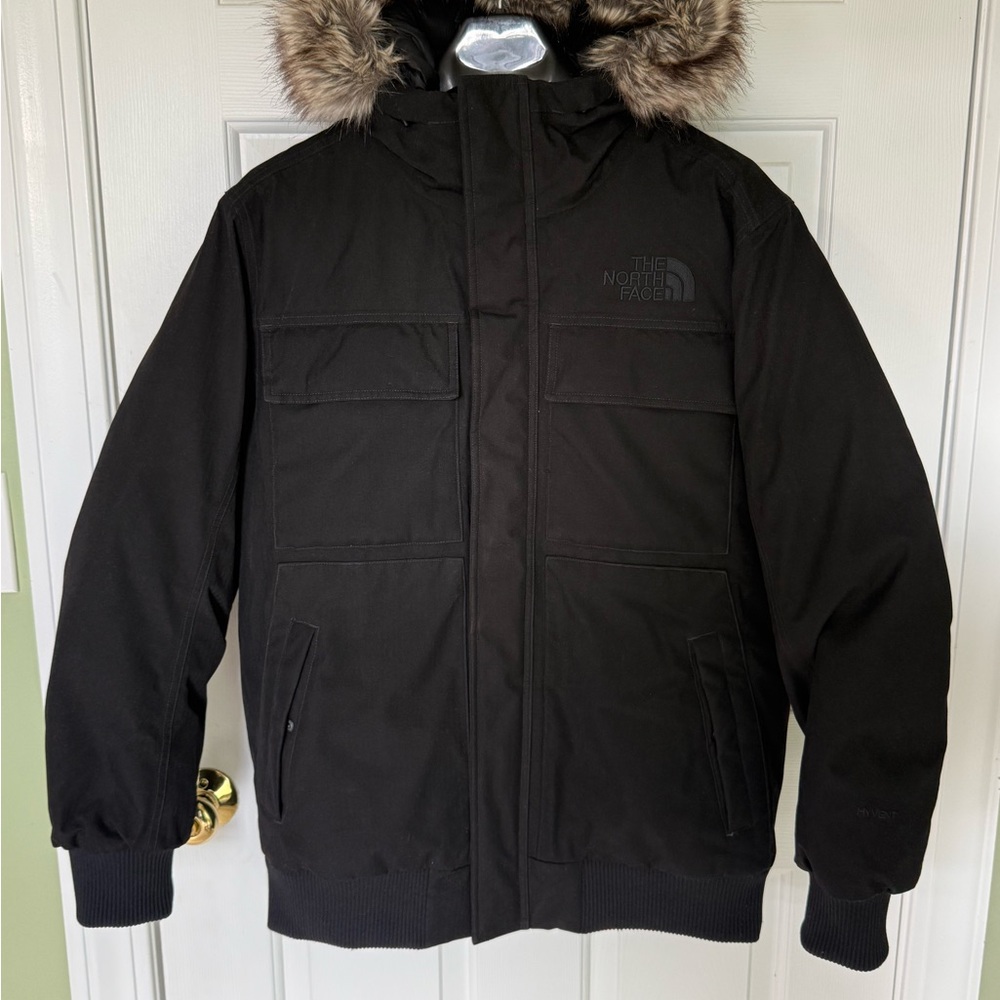 The North Face Men's Black Puffer Jacket with Fur Trim
